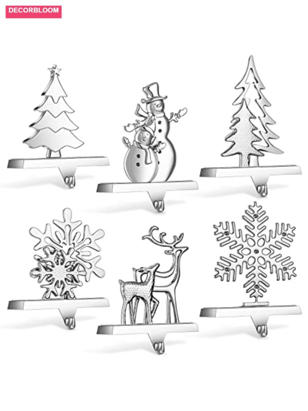 Set of 6 Christmas Stocking Holders Aluminum Alloy Mantle Hooks